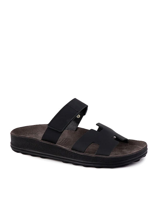 Bianca Leather Women's Flat Sandals Anatomic in Black Color