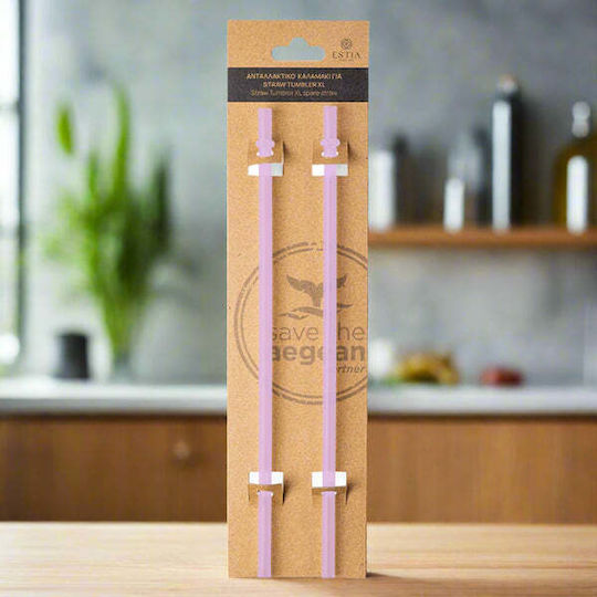 Estia Straw Tumbler XL Straw for Thermos 1200ml made of Plastic Lavender Purple 2τμχ Lilac