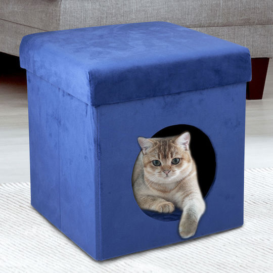 Bakaji Cat House Soft Polyester 34x36cm Sapphire Blue Foldable 02838923