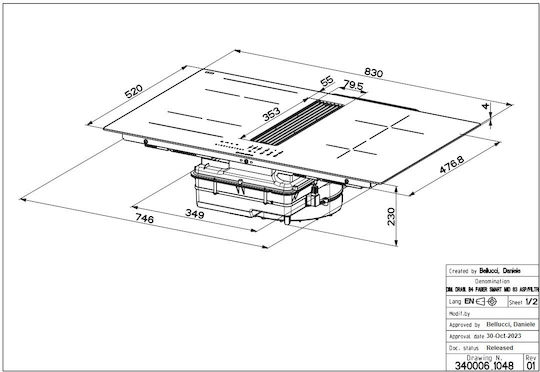 Faber Galileo Linear A830 Plită cu Inducție Autonom cu Hota & Funcție de Blocare 83x52εκ.