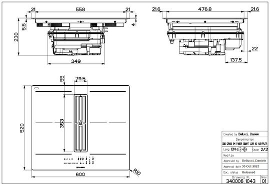 Faber Galileo Slim Plită cu Inducție Autonom cu Hota 60x50εκ.