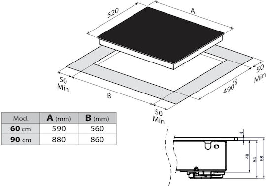 Bertazzoni Keramikkochfeld Autonom mit Kindersicherung 59x52εκ.