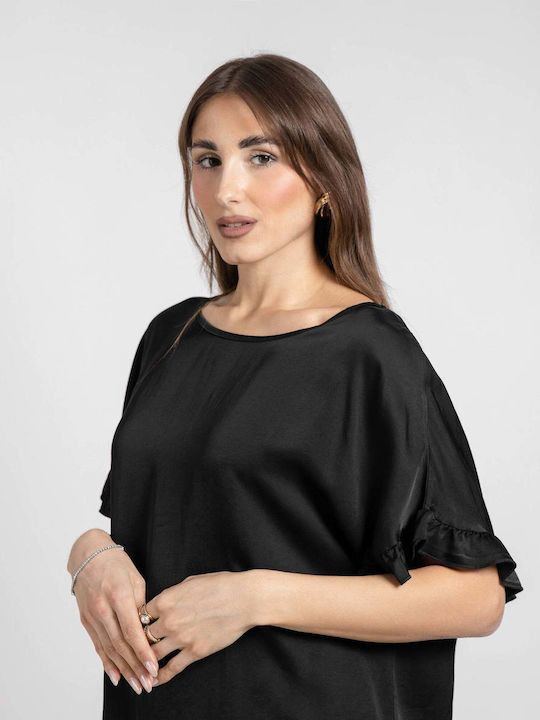 Bluze damă Satin Mâneci scurte Negru