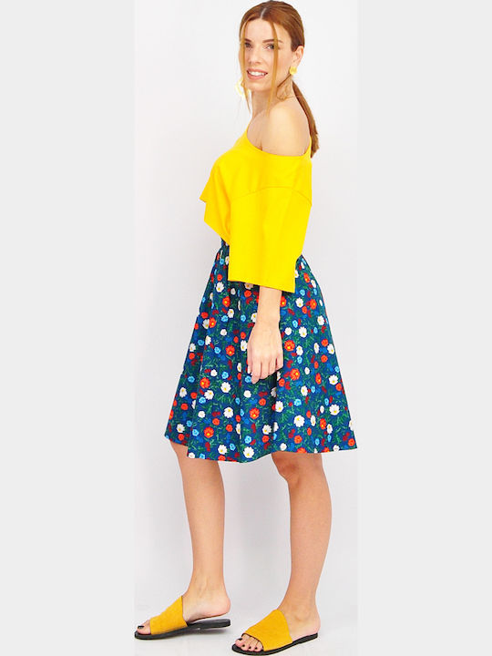 Midi Skirt Floral Blue