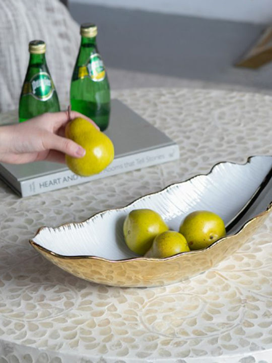 Artekko Leaf Διακοσμητικό Μπωλ Κεραμικό Λευκό 47x18x15.5cm
