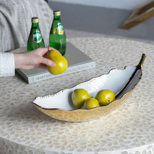 Artekko Leaf Bol Decorativ Ceramică Alb 47x18x15.5cm 1buc
