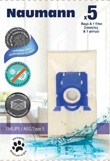 Naumann Philips Type S Σακούλες Σκούπας 5τμχ Συμβατή με Σκούπα Philips / AEG / Electrolux