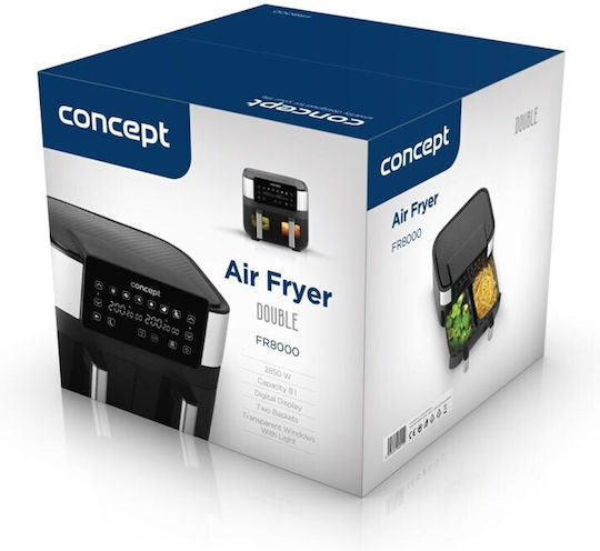 Concept Air Fryer με Διπλό Αποσπώμενο Κάδο 8lt Μαύρο FR8000