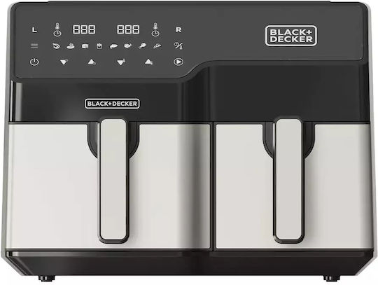 Black & Decker Air Fryer με Διπλό Αποσπώμενο Κάδο 9lt Μαύρο ES9730090B