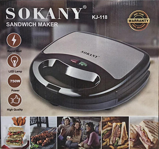Sokany KJ-118 Τοστιέρα για 2 Τοστ 750W Inox