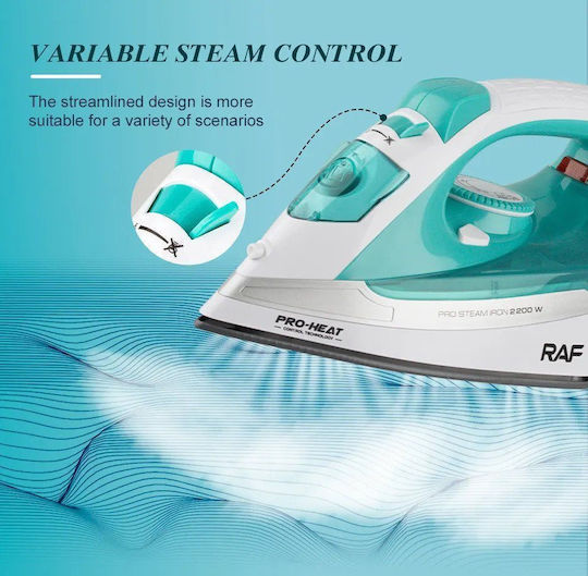 Raf Fier de Călcat cu Aburi 2200W cu Talpă Ceramică și Debit Continu de Abur 14g/min