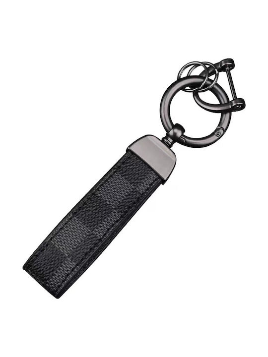 Breloc din piele și oțel zincat Luvlu, rotație 360 de grade, anti-pierdere, inel D, 2 inele mici, șurubelniță, pentru bărbați și femei, negru