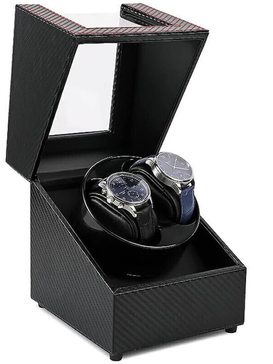 Leather Watch Winder 2 with Transparent Cap Black Carbon