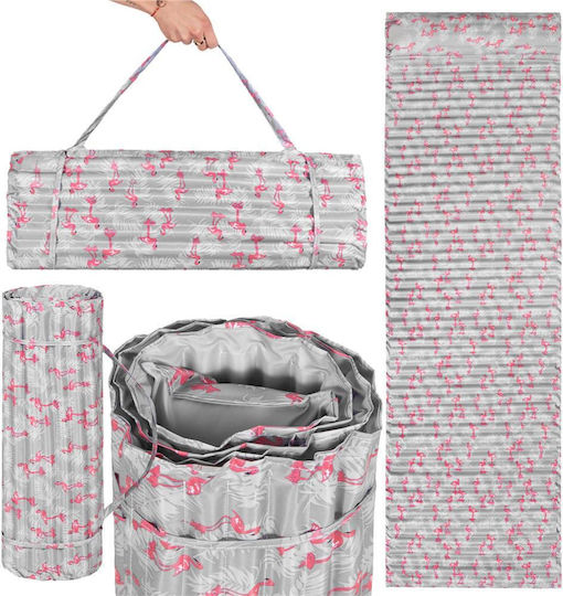 Saltea de plajă pliabilă din spumă, ultra-ușoară, cu pernă și mâner de transport, 60x180cm, roz flamingo, gri