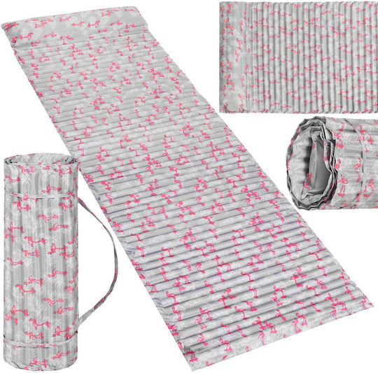 Saltea de plajă pliabilă din spumă, ultra-ușoară, cu pernă și mâner de transport, 60x180cm, roz flamingo, gri