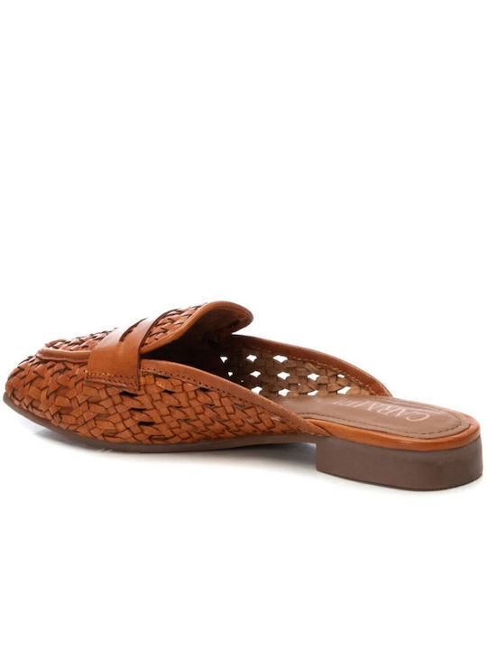 Flat Leather Mules in Tabac Brown Color