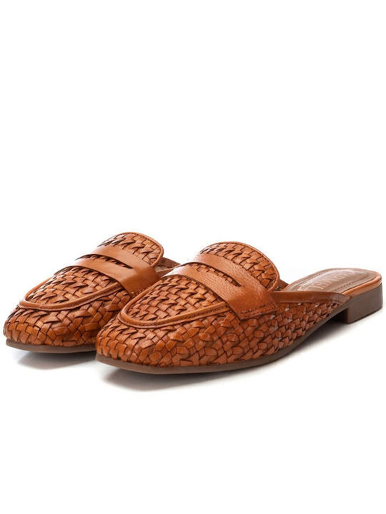 Flat Leather Mules in Tabac Brown Color