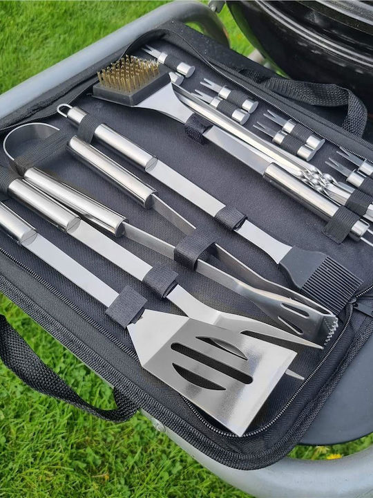 20-piece Stainless Steel Bbq Accessory Set Including Brush Carrying Case