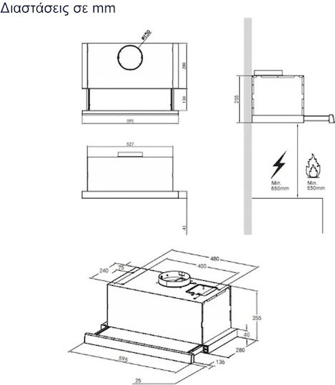 Midea Sliding Vent Hood 60cm White