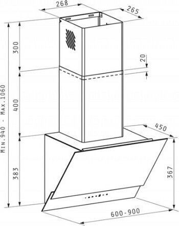 Pyramis Livelo Chimney Vent Hood 60cm Black