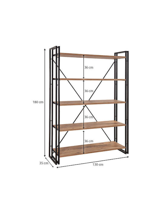 Bookcase Atlas Atlantic Pine - Black 130x35x180cm