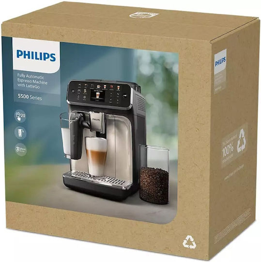 Philips Series 5500 Automatic Espresso Machine 1500W Pressure 15bar for Cappuccino with Grinder Black