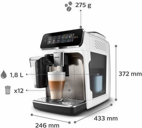 Philips Series 3300 Automatische Espressomaschine 1500W Druck 15bar mit Mahlwerk Weiß EP3343/90