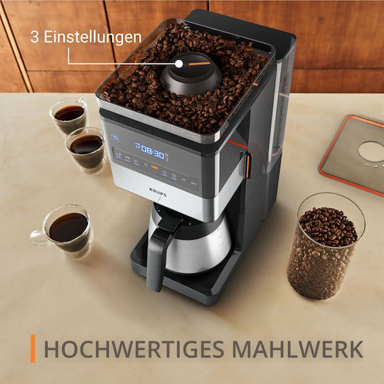 Krups Grind Aroma Xl Thermo Αυτόματη Μηχανή Espresso 1000W με Μύλο Άλεσης Καφέ KT8428