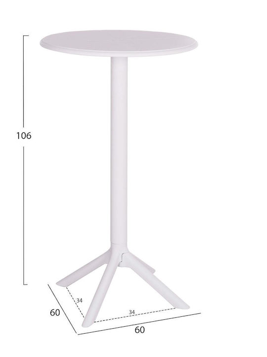 Tisch Bar für kleine Außenbereiche Zusammenklappbar Terrin White 61x61x107cm