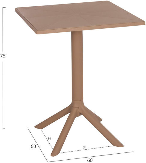Catering Table for Small Outdoor Spaces Made of Polypropylene Foldable Terrin Cappuccino 60.5x60.5x75cm