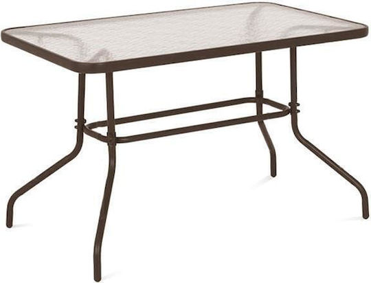 Carlos Outdoor Dinner Free Standing Table with Glass Surface and Metal Frame Dark Brown 110x60x70cm