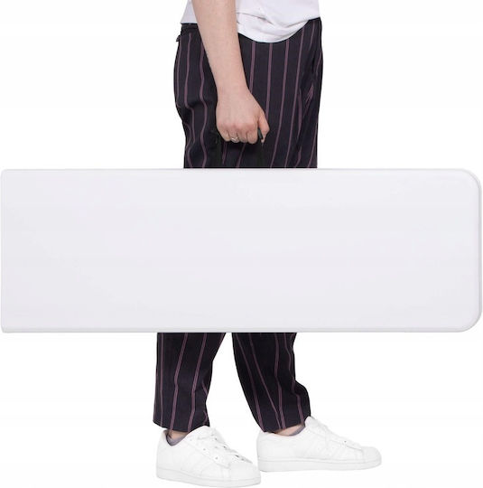 Foldable Bench Handle Hdpe Metal Frame 180x30x43 Cm White Gray