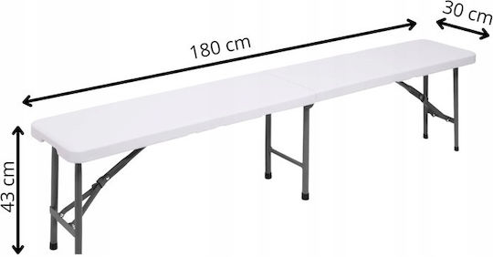 Foldable Bench Handle Hdpe Metal Frame 180x30x43 Cm White Gray