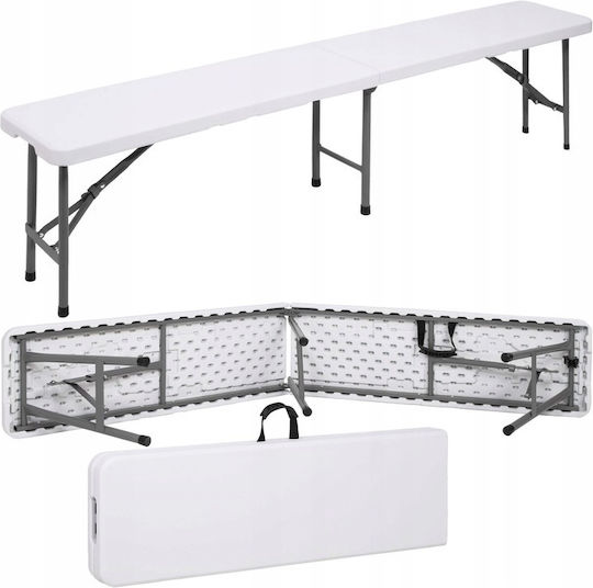 Foldable Bench Handle Hdpe Metal Frame 180x30x43 Cm White Gray