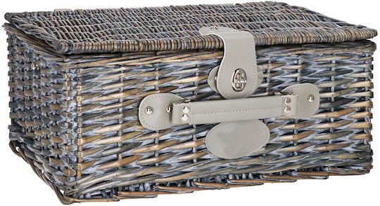 Coș de picnic deluxe pentru 4 persoane, din răchită, cu veselă, tacâmuri și izolație termică, gri