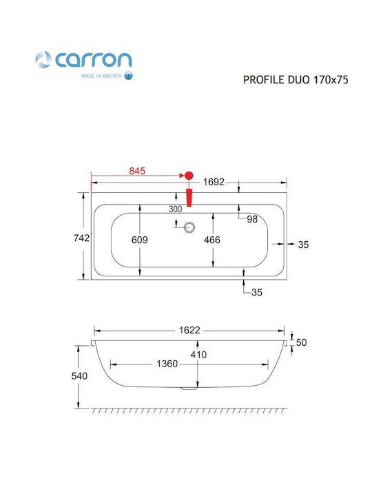 Carron Bathrooms Profile Duo Badewanne Acryl 170x75cm