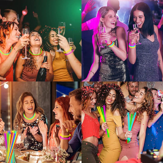 Set 100 Brățări Colorate Luminate pentru Petreceri, Bețe Fosforescente Galbene Bebelogic