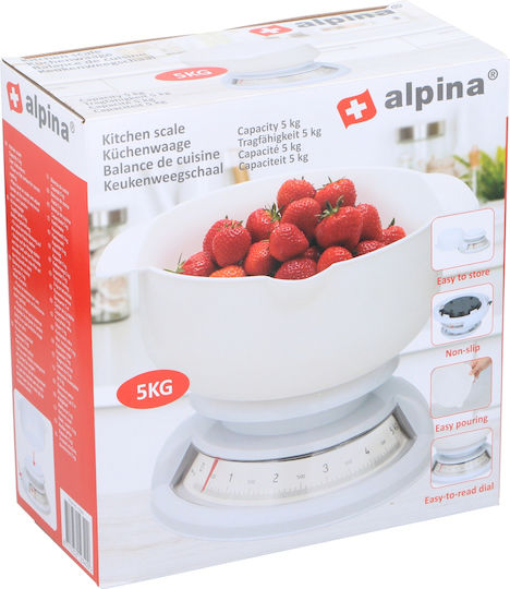 Alpina Appliances Ψηφιακή Ζυγαριά Κουζίνας με Κάδο έως 5kg Λευκή