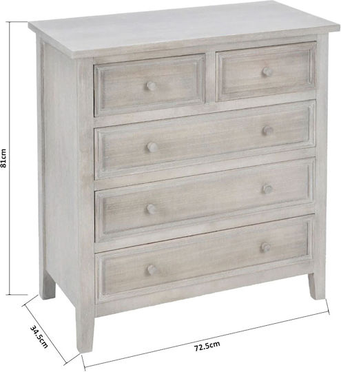 A-s Charme Wooden Chest of Drawers with 5 Drawers Natural 72.5x34.5x81cm