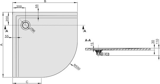 Sanplast Semicircular Ceramic Shower White 90x90cm