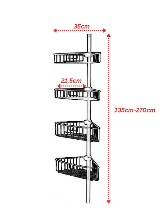 Primanova Colțar Rafturi de baie Raft Baie Metal cu 4 Rafturi 35x21.5x135cm Albastră