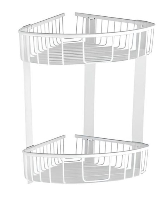 Karag Reti Corner Wall Mounted Bathroom Shelf Metallic 21x21x33cm White