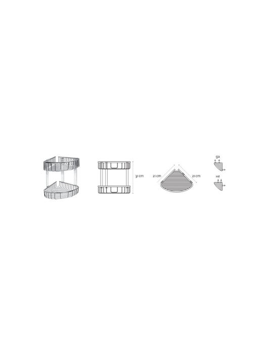 Karag Reti Corner Wall Mounted Bathroom Shelf Metallic 21x21x33cm White