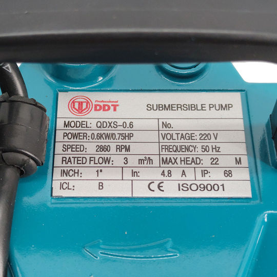 Pompa submersibilă pentru apă curată cu plutitor Ddt Qdxs-0.6 600 W 3 m³/h 2860 rpm 22 metri