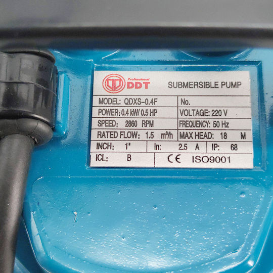 Pompa submersibilă pentru apă curată cu plutitor Ddt Qdxs-0.4f 400 W 1.5 M³/h 2860 rpm 18 metri