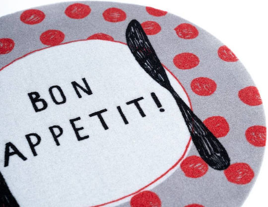 Sdim Cook & Wash Runde Küchenmatte mit rutschfestem Unterlage 401 Red Dots Bon Appetit Grey 67εκ.
