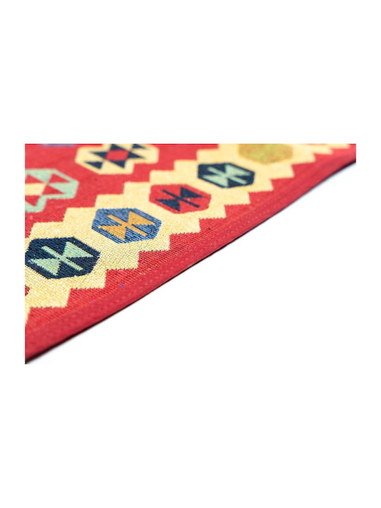 Sdim Baumwoll-Küchenmatte Rutschfeste Basis Kilim 003 Rot Gelb 50x140cm