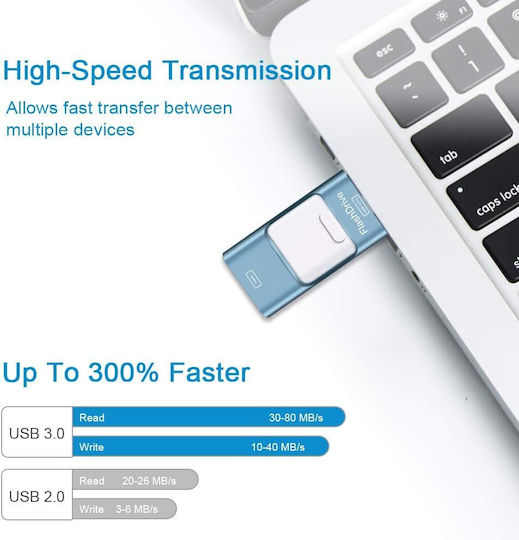 256 Gb 4 In 1 Usb Memory Flash Drive Android Ios Usb C Micro Usb Apple Lightning Otg Function Iphone Ipad Smartphone Tablet Pc Laptop Blue