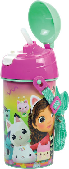 Gim Gabby's Dollhouse Kinder Trinkflasche Thermos Gabby Kunststoff mit Stroh Graue 500ml