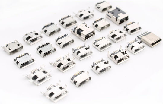 Set 240 Conectori USB B Micro Feminin Conexiune Pcb 24 Modele Diferite Din Oțel Inoxidabil Compatibil Cu Mouse-uri Tastaturi Încărcătoare Încărcătoare Telefon Conectori Înlocuire Reparații Cutie de Transport Stoc